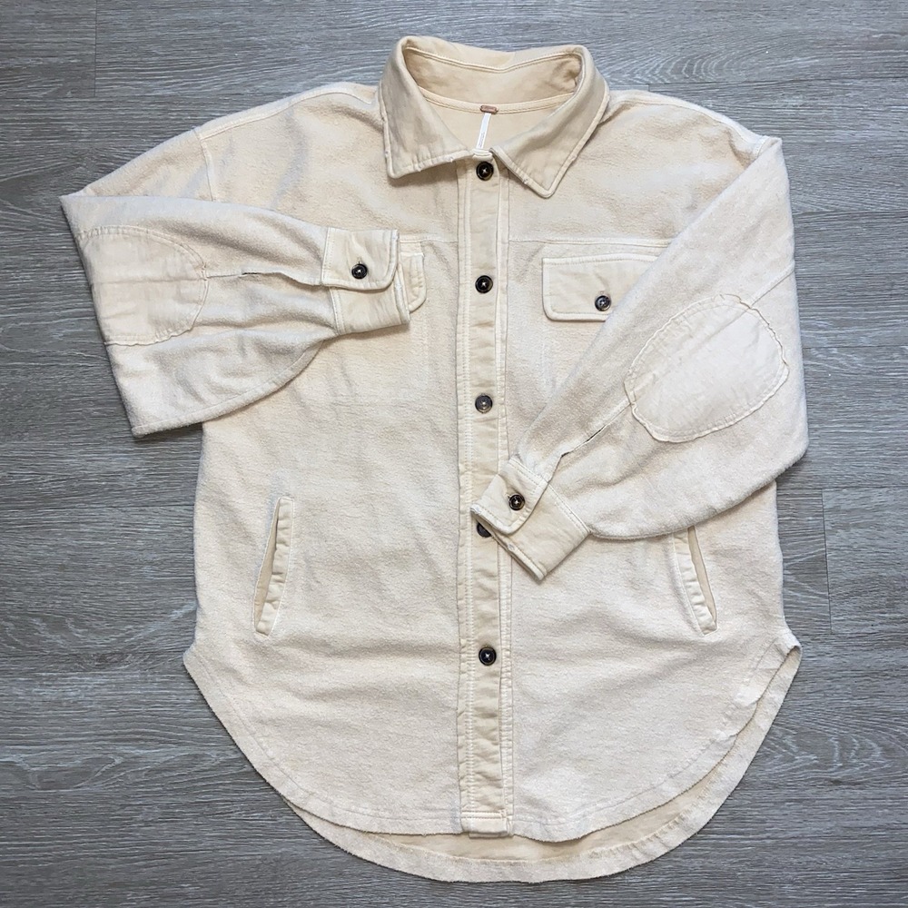 Free People We the Free Button Up Fleece Shacket Women's L Orange‎ Autumn Fall